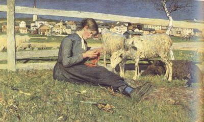 Giovanni Segantini Girl Knitting (nn02) oil painting picture